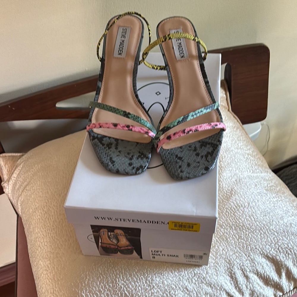 Steve Madden Pink and Green Heels with Decorative Straps